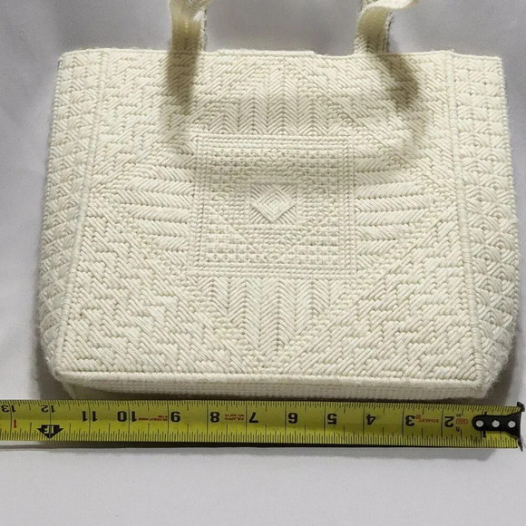 Vintage Needlepoint Plastic Canvas Tote Bag Ivory - Picture 9 of 10